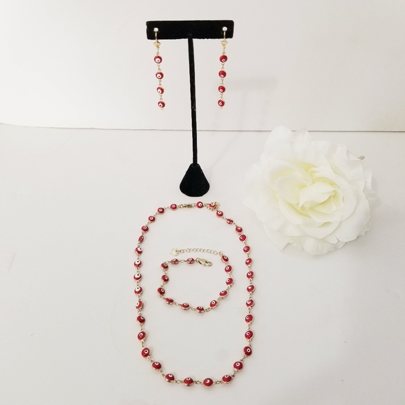 Red Evil Eye Necklace Set. 14K Gold Plated. New - Picture 2 of 5